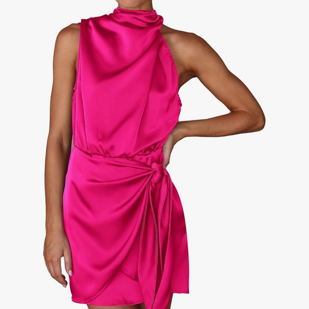 Pink Sheath Mini Dress with Halter Neckline